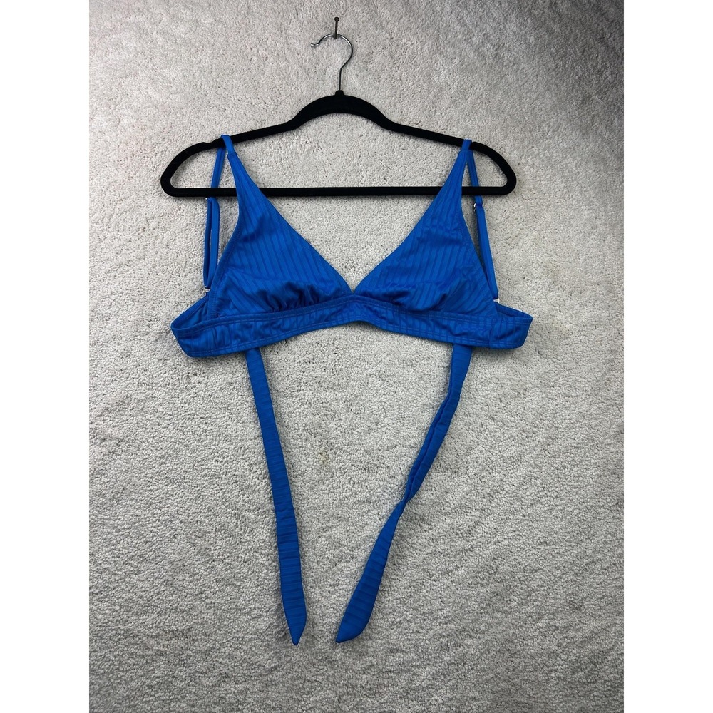 No Boundaries Bikini Top Womens Medium Blue Striped Triangle Swim Adjustable Tie